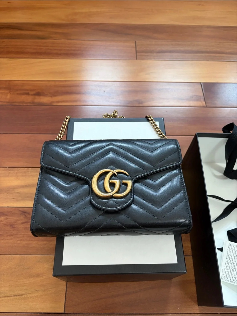 Gucci Black Quilted GG Marmont Shoulder Bag with Gold Hardware - Picture 2 of 4